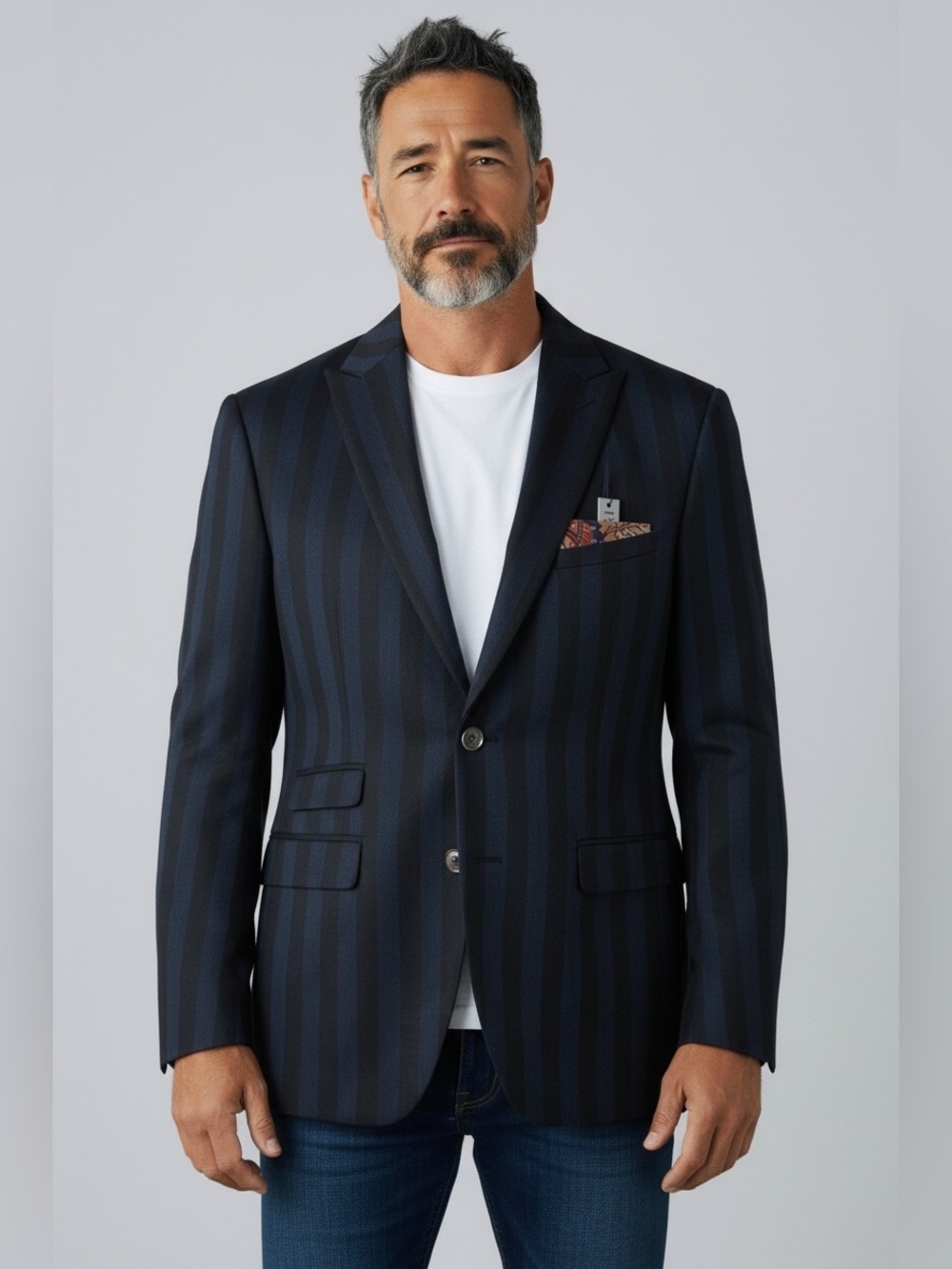 Paisley & Gray Slim Fit Black and Navy Striped Blazer Jacket | NWT